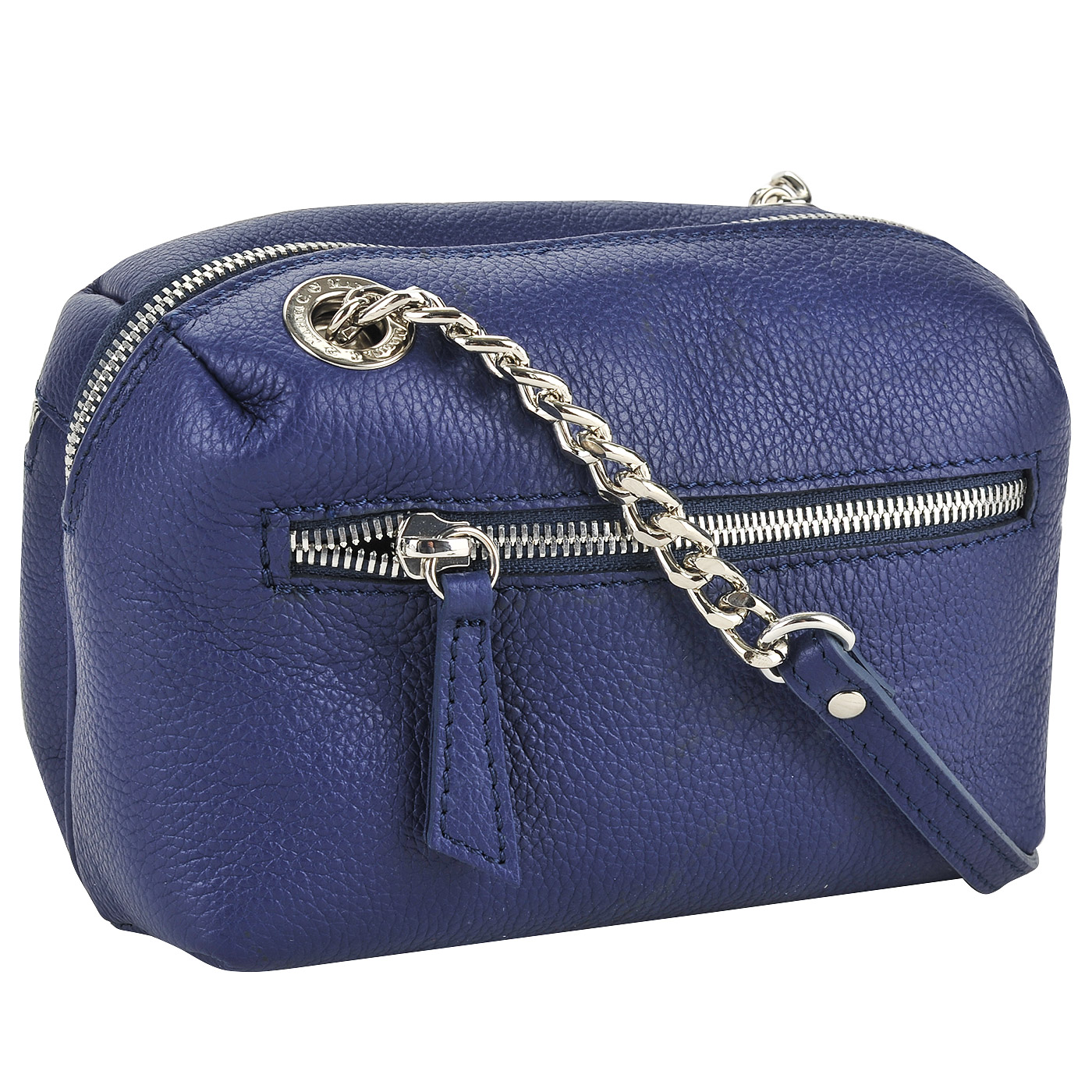 Синяя кожаная сумочка через плечо с серебряными клепками Marina Creazioni 
