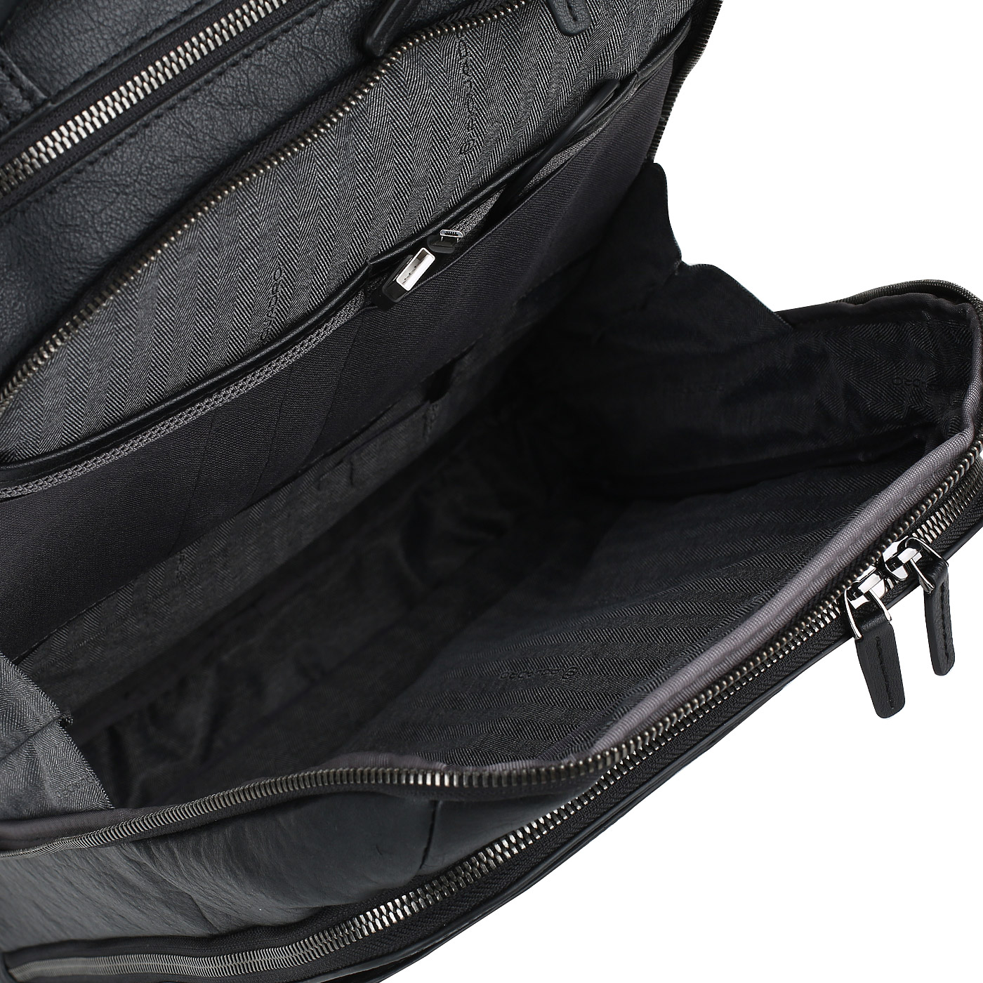 Кожаный рюкзак с тремя отделами Piquadro Black square