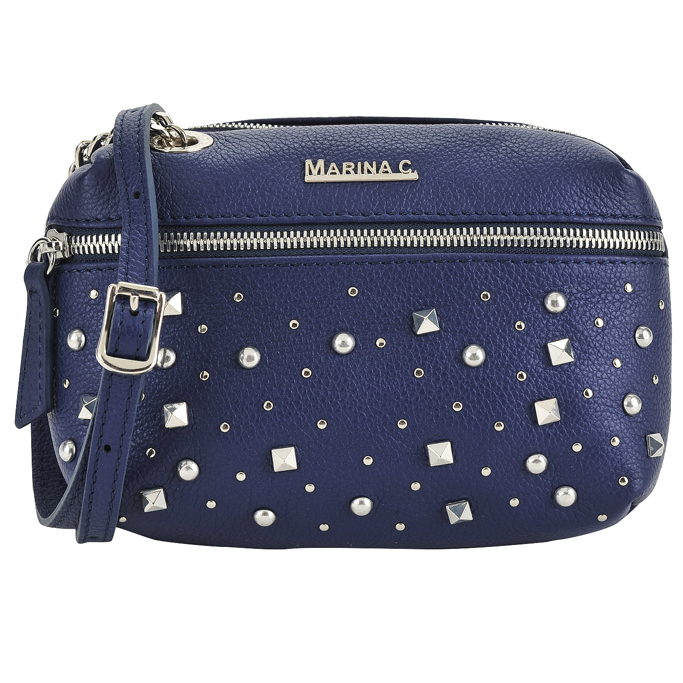 Marina Creazioni Синяя кожаная сумочка через плечо с серебряными клепками