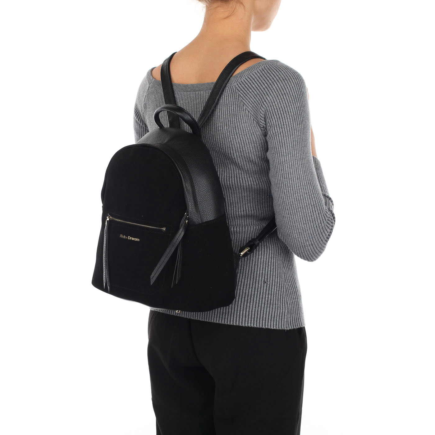 Черный женский рюкзак из натуральной кожи и замши Fiato Dream 